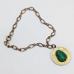 Vintage 1/20 12k Gold Filled Green Buddha Charm Bracelet Touch Me For Luck